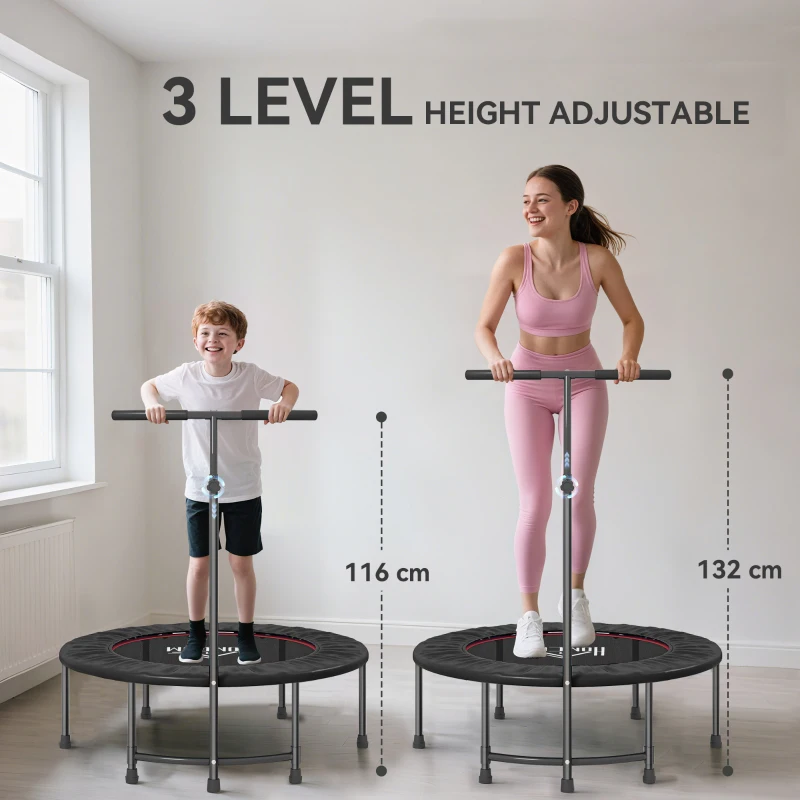 HOMCOM 40" Fitness Trampoline with Adjustable Handle, Rebounder Trampoline, Mini Jumper for Indoor Exercise Workout, Black