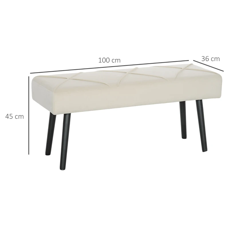 HOMCOM Tabouret de bout de lit multifonction avec pieds en acier et assise rembourrée pour entrée couloir 100x36x45 cm blanc crème