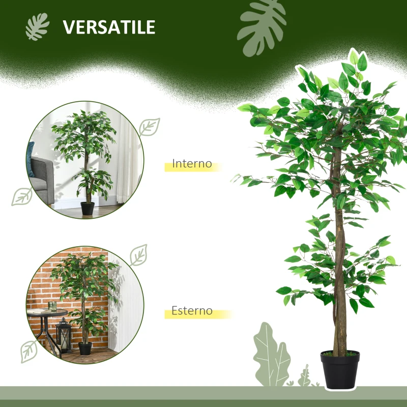 Outsunny Pianta Artificiale Albero del Tè con 546 Foglie Realistiche e Vaso Cemento 120 cm Verde