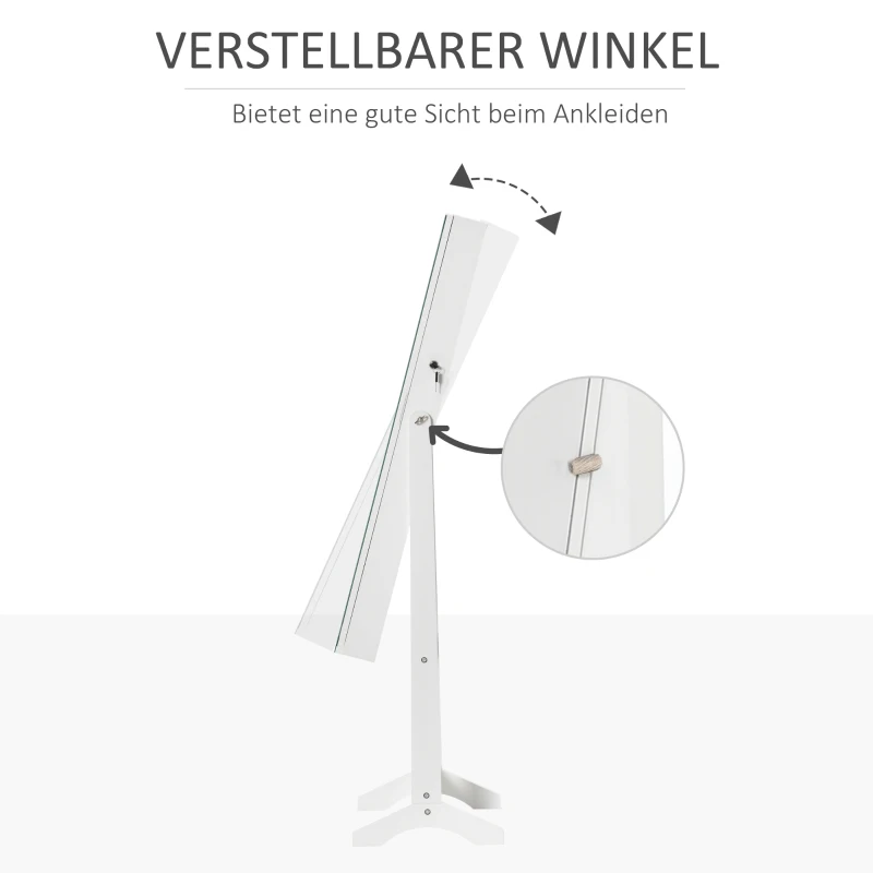 HOMCOM Schmuckschrank mit LED Spiegelschrank Schmuckregal Schmuckorganizer Standspiegel mit 4 Ablagen 46 x 36,5 x 151,5 cm