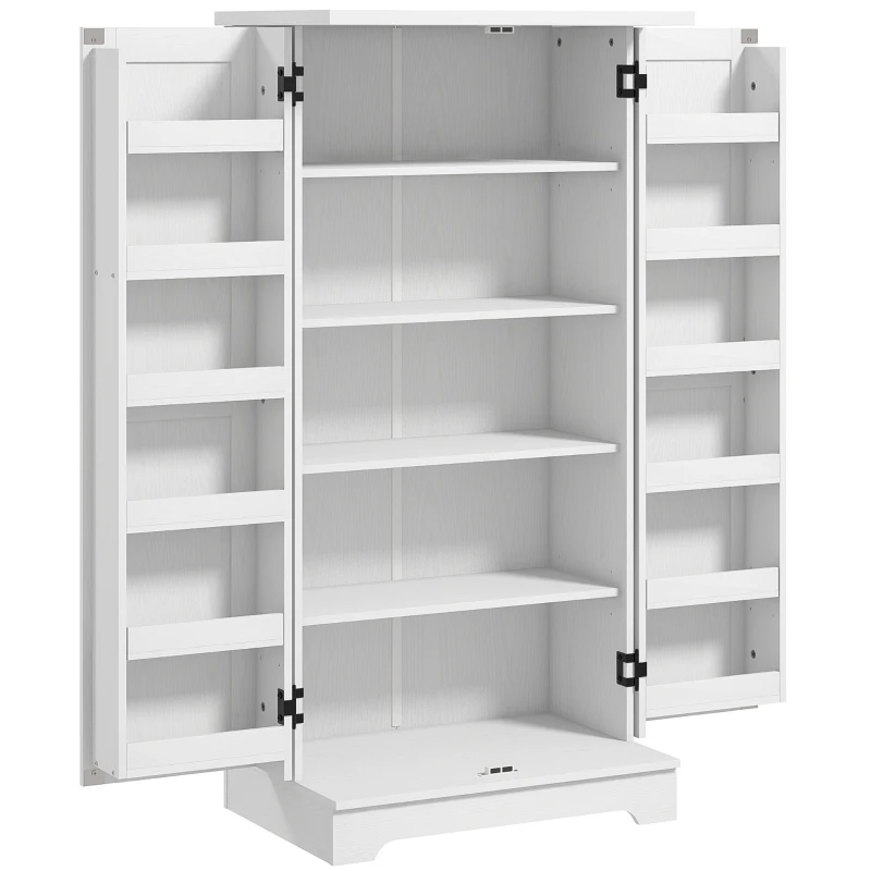 HOMCOM Buffet cuisine armoire de cuisine 5 niveaux avec portes et étagères réglables 60l x 40P x 120H cm grain de bois crème(m-12)