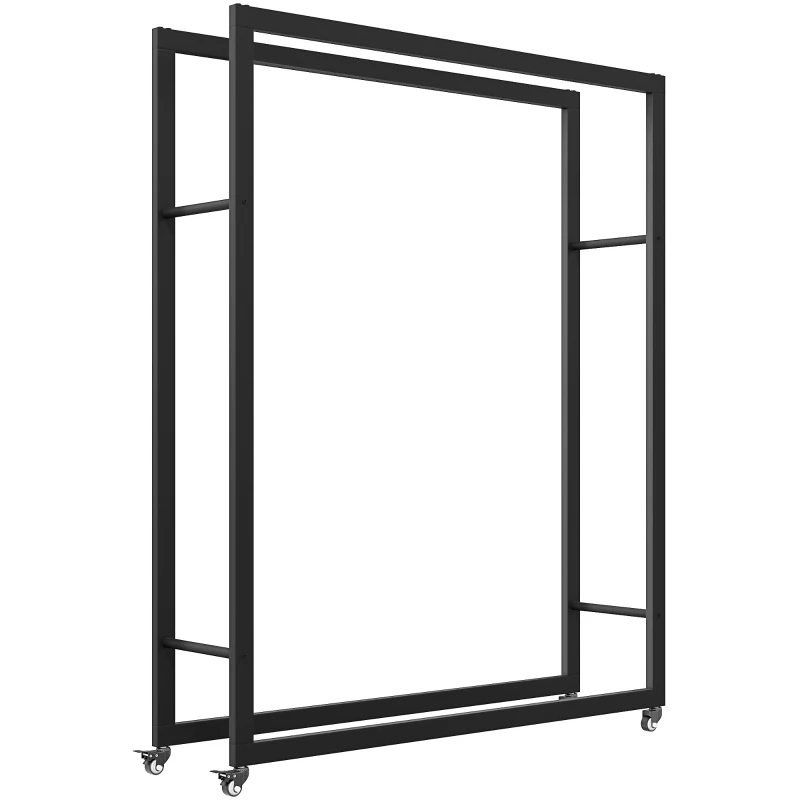 Outsunny Range-bûches porte-bûches avec 4 roues pour intérieur extérieur charge max. 150 kg 120l x 32P x 151H cm métal noir