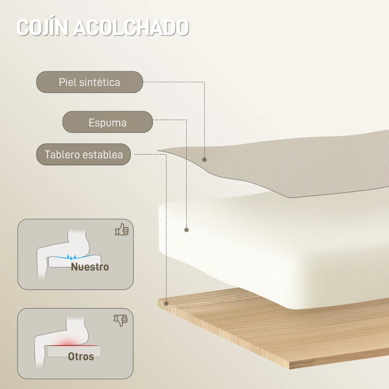 HOMCOM Silla de Escritorio con Reposapiés Respaldo Reclinable Acolchado Grueso Tapizada en Cuero Sintético Beige