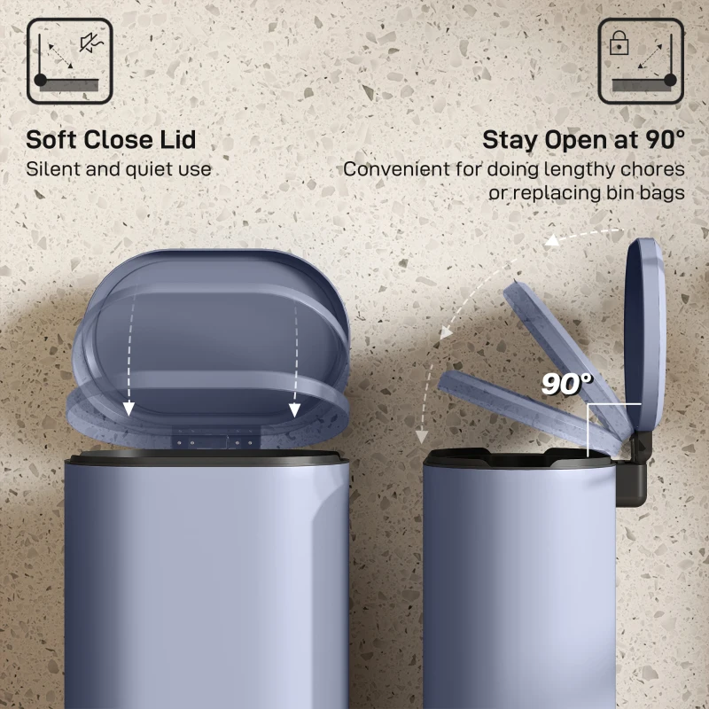 HOMCOM 30 L Modern Curved Kitchen Bin - Grey