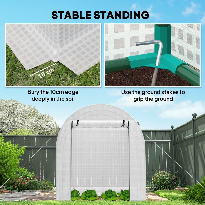 Outsunny Walk in Polytunnel Greenhouse, Green House for Garden with Roll-up Window and Door, 1.8 x 1.8 x 2 m, White