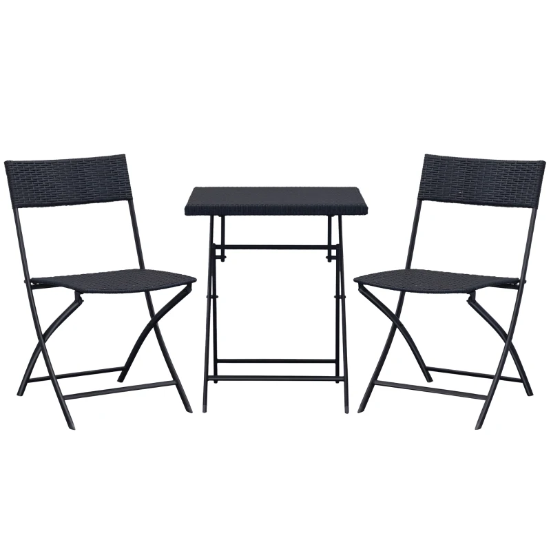 Outsunny Polyrattan Bistroset für 2 Personen Sitzgruppe Rattan Gartenmöbel Set Garnitur Schwarz