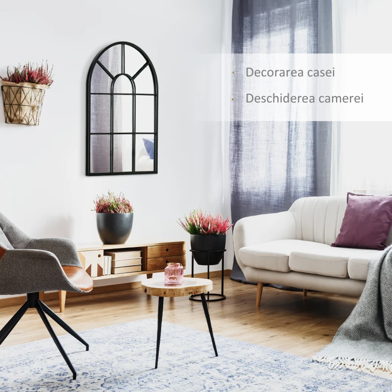 Homcom Oglinda Moderna de Perete – Arcuita 70×50 cm, Stil Fereastra Negru