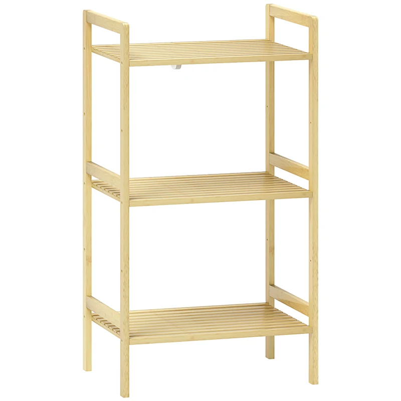 HOMCOM Étagère salle de bain à 3 niveaux étagère en bambou 3 étagères réglables 5 positions 43,5 x 31,5 x 80 cm bois naturel