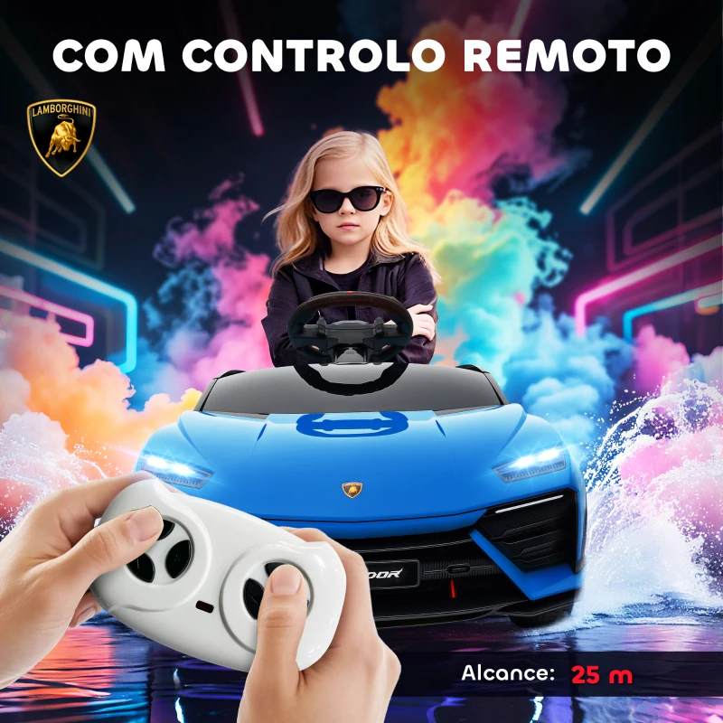 AIYAPLAY Carro Elétrico para Crianças 12V com Motor Duplo Rodas com Suspensão Faróis Música USB 101,5x49x43 cm Azul