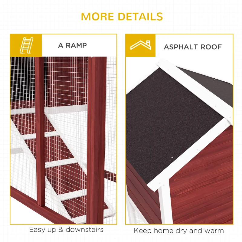PawHut 2 Tiers Rabbit Hutch and Run Wooden Guinea Pig Hutch Outdoor with Sliding Tray, Ramp, 122 x 62.6 x 92cm, Brown
