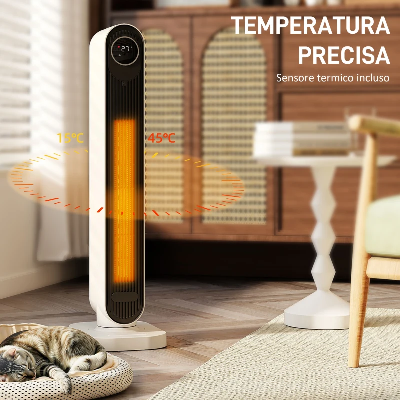 HOMCOM Termoventilatore in ABS da 2000W con Telecomando, Oscillazione e Timer, 30x22x82.5 cm, Bianco