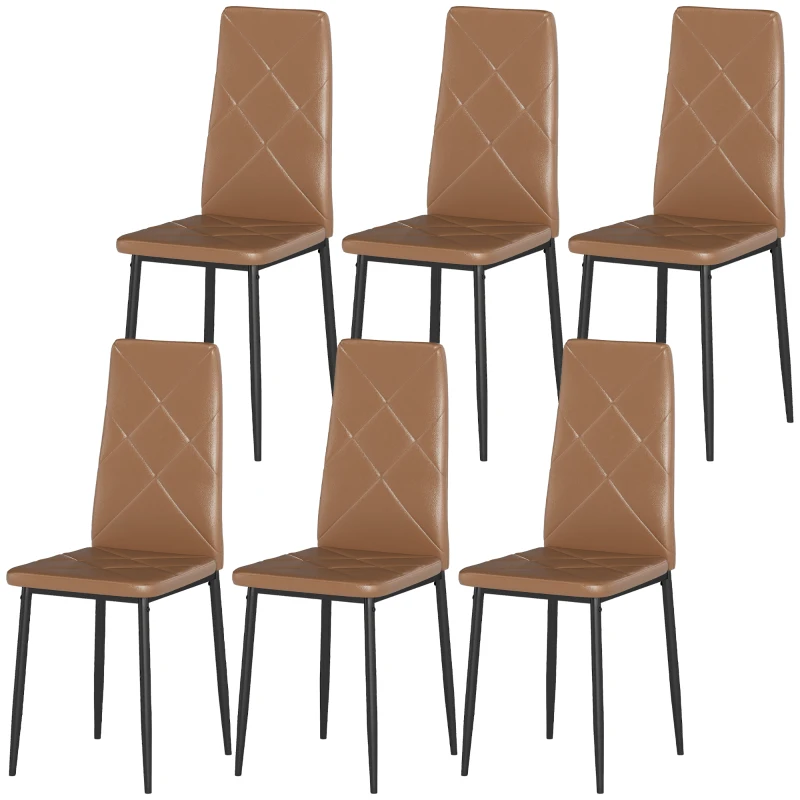 HOMCOM Set di 6 Sedie da Pranzo Moderne con Schienale Alto in Finta Pelle e Acciaio, 41x50x97 cm, Marrone