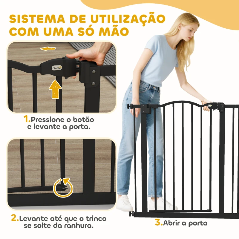 PawHut Barreira de Segurança para Cães com Largura Ajustável 74-80 cm e Extensões para Escadas e Portas Preto