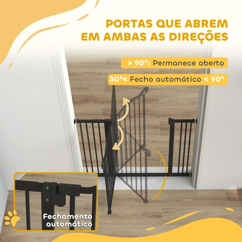 PawHut Barreira de Segurança para Cães com Largura Ajustável 74-80 cm e Extensões para Escadas e Portas Preto