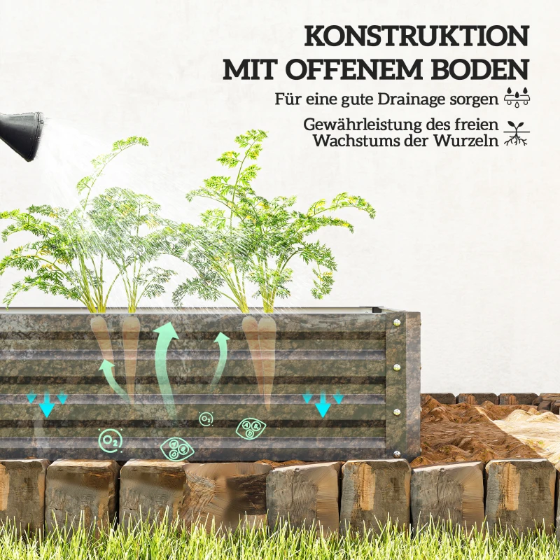 Outsunny Gartenbeet, Pflanzkasten mit Stahlgehäuse, Hellgrau, 120 x 120 x 30 cm