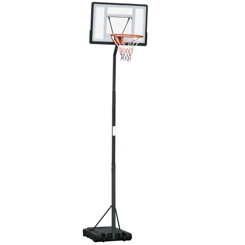HOMCOM Panier de Basket extérieur avec poteau panneau, base de lestage sur roulettes hauteur réglable 2,55 - 3,05 m (panier) usage intérieur extérieur noir blanc