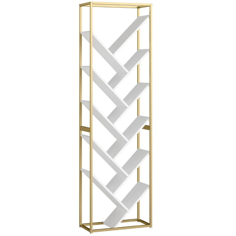 HOMCOM 10 Shelf Modern-Style Bookshelf - Gold Tone/White