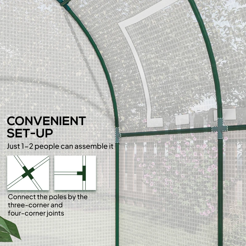 Outsunny Walk in Polytunnel Greenhouse, Green House for Garden with Roll-up Window and Door, 1.8 x 1.8 x 2 m, White