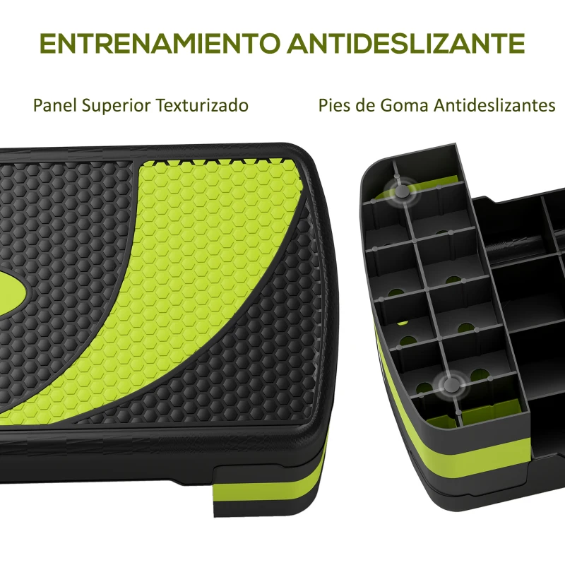 HOMCOM Step de Aeróbic para Fitness Antideslizante con Altura Regulable 3 Niveles 10/15/20 cm Carga 150 kg 80x31x20 cm Verde