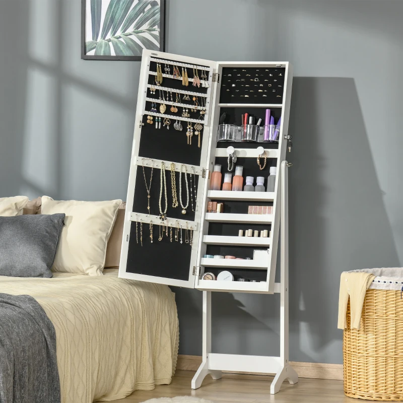 HOMCOM Armoire à bijoux LED avec miroir sur pied range bijoux avec éclairage à écran tactile blanc