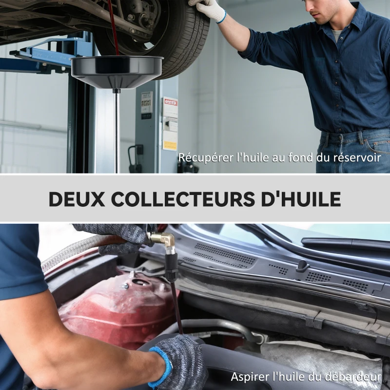 HOMCOM Récupérateur de vidange d'huile usagée 80L, hauteur réglable 101-141 cm, chariot récupération huiles roues poignée rouge