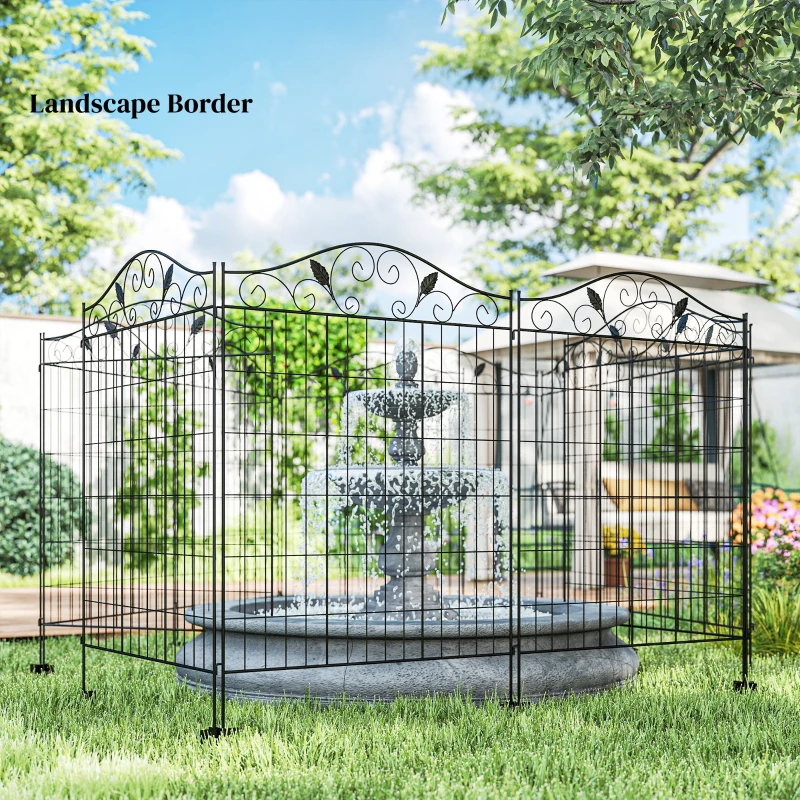 Outsunny Garden Decorative Fence - 4 Panels, 44in x 12ft, Metal Wire Landscape Border Edging