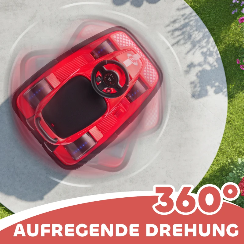 AIYAPLAY Autoscooter für Kinder, um 360 Grad drehbar, Lenkrad, LED-Lichter, Musikfunktion, 3-8 Jahre, Rot