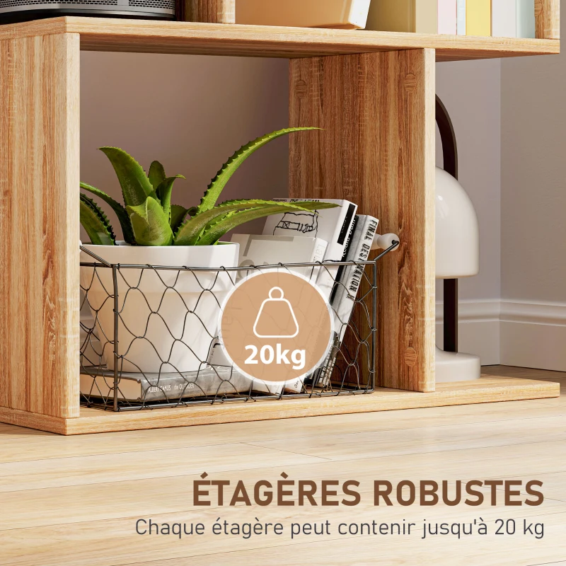 HOMCOM Bibliothèque à 5 niveaux, meuble de rangement en forme de S avec étagères, 60 x 24 x 184,5 cm, effet bois naturel