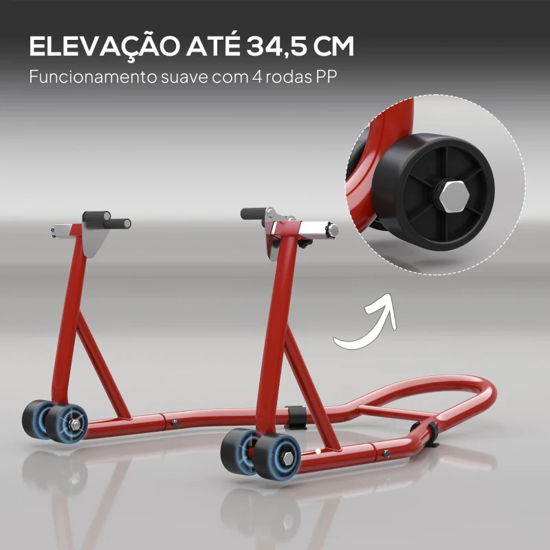 HOMCOM Suporte de Moto Dianteiro Universal de Aço para Roda de 10" 17" 18" Carga 200 kg com Garfos em U e L Ajustáveis 70x47x34,5 cm Vermelho