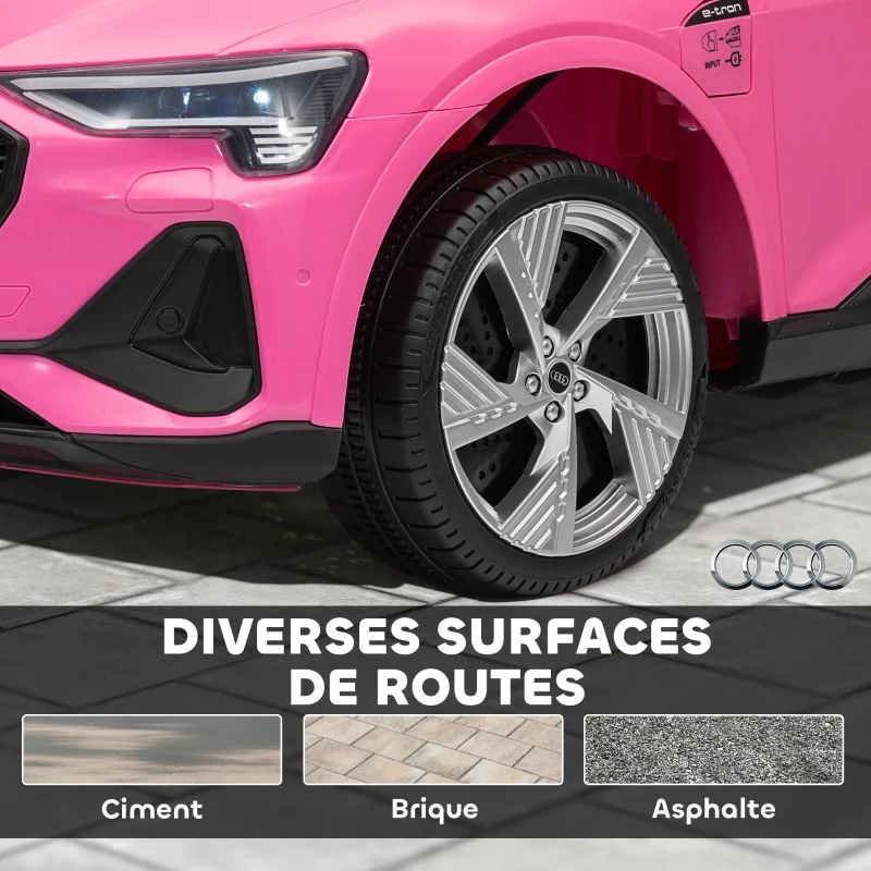 HOMCOM Voiture électrique enfants, véhicule électrique 12V avec télécommande 2,4G, phares, musique, klaxon, port USB, MP3, rose