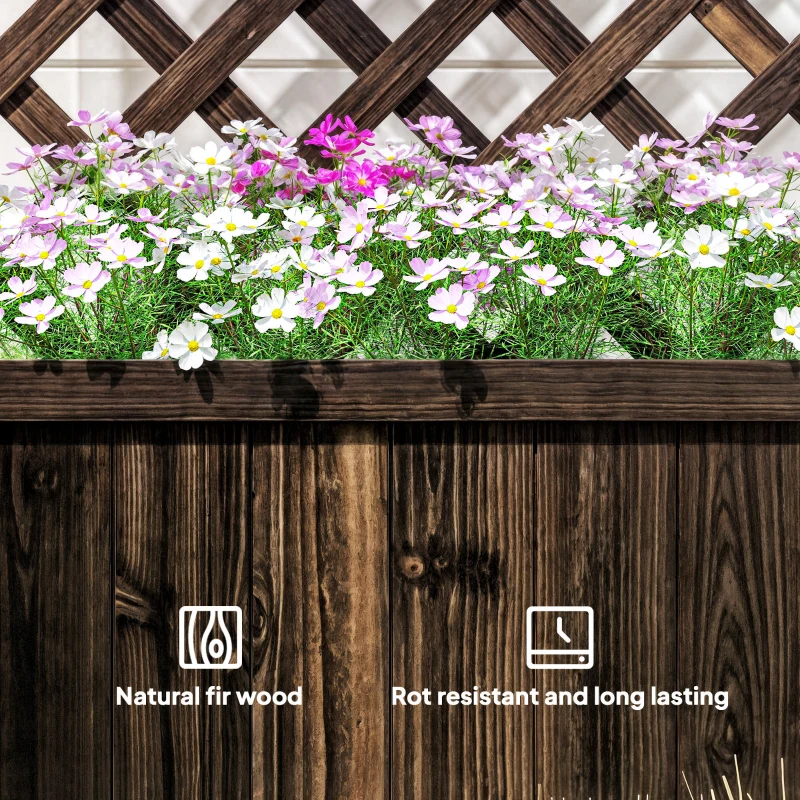 Outsunny Raised Garden Bed, Wooden Planter Box with Trellis for Climbing Plants Flowers, 72.5 x 31.5 x 150cm, Carbonised Finish