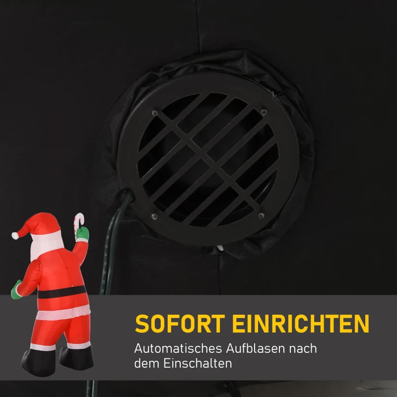 HOMCOM Aufblasbar Weihnachtsdeko, 2,4 m Weihnachtsmann mit LED-Beleuchtung, Zuckerstange für Innen- und Außenbereich