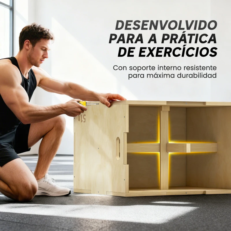 HOMCOM Caixa Pliometria de Madeira Caixa de Saltos com 2 Alças Recortadas Carga Máxima 120 kg 61x51x73 cm Madeira