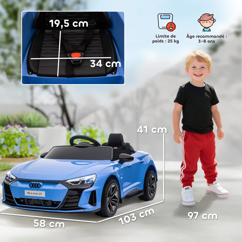 HOMCOM Voiture électrique enfant 12 V - véhicule électrique avec télécommande parentale fournie - V. Max. 5 Km/h - effets sonores, lumineux - Audi RS E-tron GT bleu(m-3)
