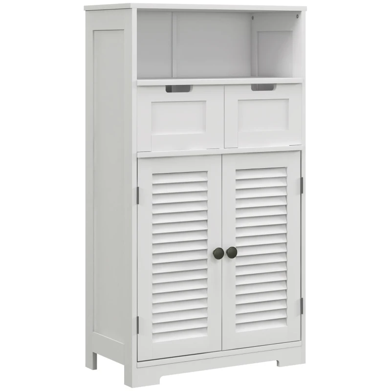 kleankin Meuble de salle de bain armoire 2 portes étagère réglable 2 tiroirs niche 61 x 30,5 x 109,5 cm blanc