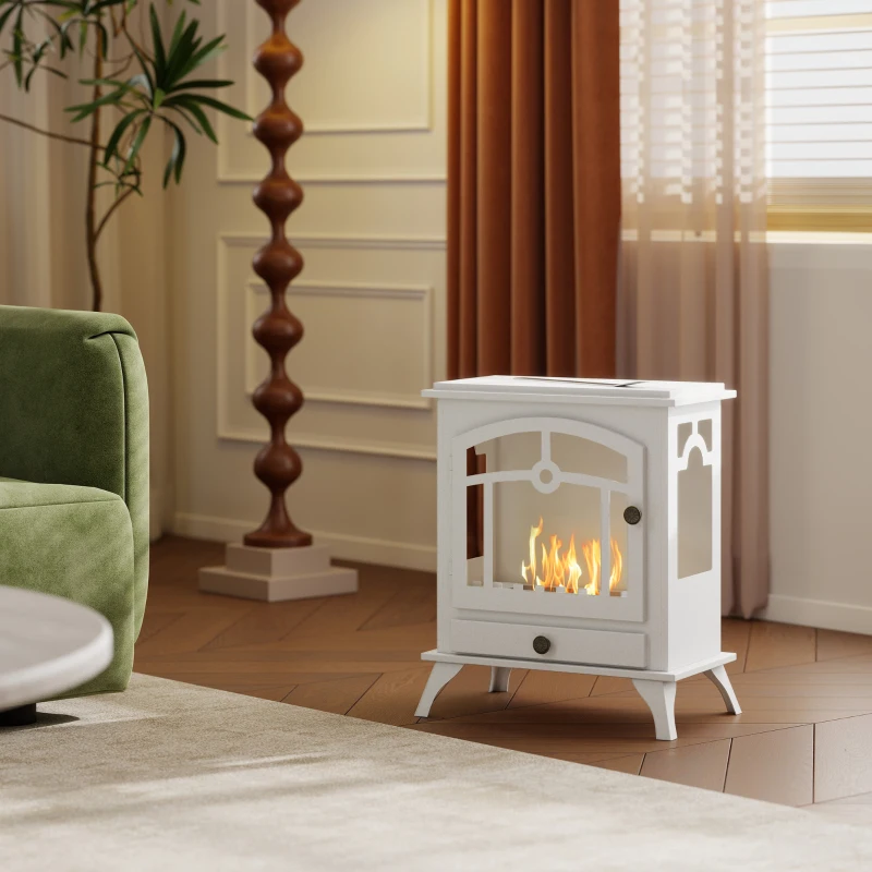 HOMCOM Estufa de Bioetanol de Pie con Tanque de 0,9 L Apagallamas de Acero Inoxidable Tiempo de Combustión 3H 45x28x54cm Blanco