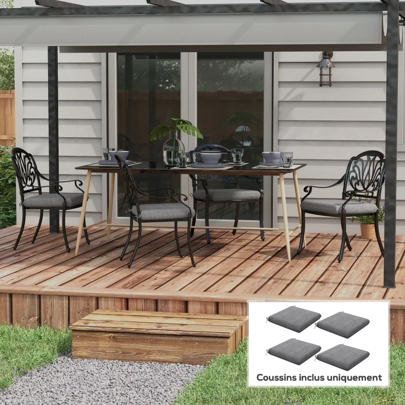 Outsunny Lot de 4 coussins de chaise, galettes de chaise 47 x 47 cm, rembourrage épais, résistant à la décoloration, gris