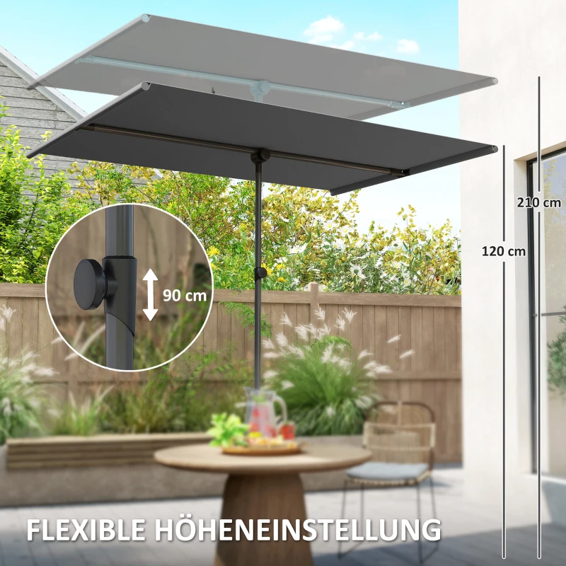 Outsunny Sonnenschirm 180 Grad drehbar Höhenverstellbar Gartenschirm mit Aluminium-Mast 150x205cm Dunkelgrau