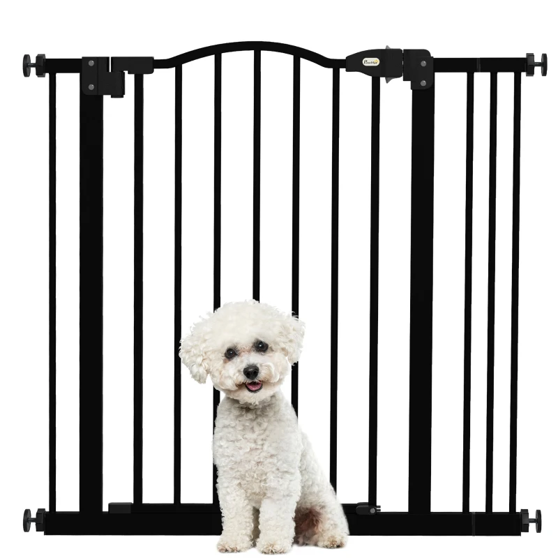PawHut Barreira de Segurança para Cães com Largura Ajustável 74-80 cm e Extensões para Escadas e Portas Preto