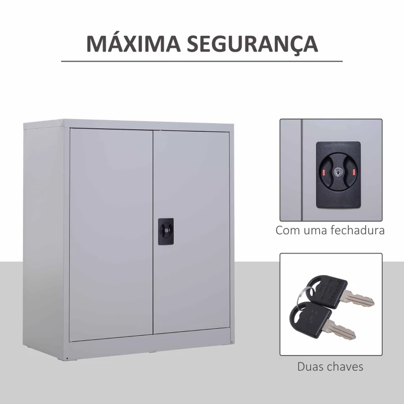 Vinsetto Armário de Escritório Metálico com 2 Portas Fechadura Prateleira Ajustável Armário Metálico 80x40x92,5 cm Cinza