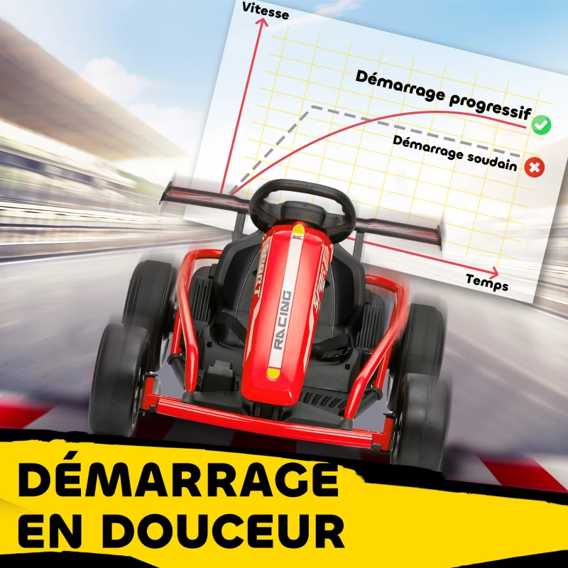 AIYAPLAY Voiture électrique GoKart kart électrique pour enfants 2 x 24 V moteurs mode dérive à 13 km/h 119 x 77 x 54 cm rouge