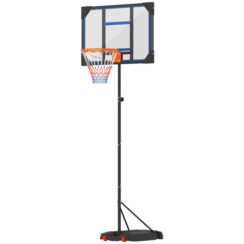 AIYAPLAY Panier de basket pour enfants, hauteur réglable de 210-260 cm extérieur et intérieur avec roues, base de lestage, bleu