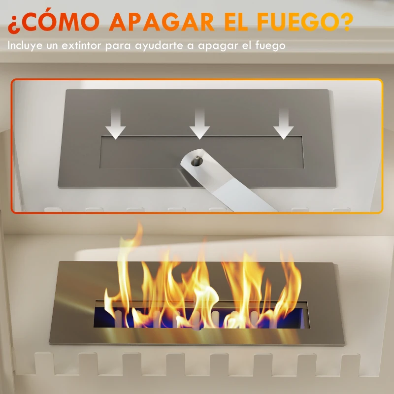 HOMCOM Estufa de Bioetanol de Pie con Tanque de 0,9 L Apagallamas de Acero Inoxidable Tiempo de Combustión 3H 45x28x54cm Blanco