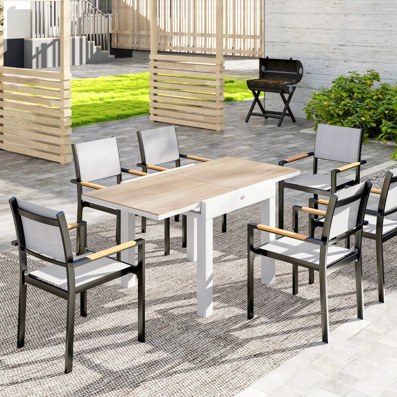 Outsunny Table à manger de jardin extensible pour 6 personnes avec plateau rectangulaire, cadre en aluminium, 60x80x75cm