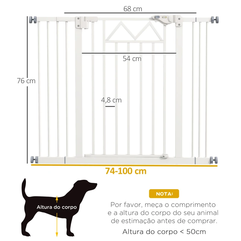 PawHut Barreira de Segurança Extensível para Animais de Estimação com Fecho Automático e Sistema de Duplo Bloqueio 74-100x76 cm Branco