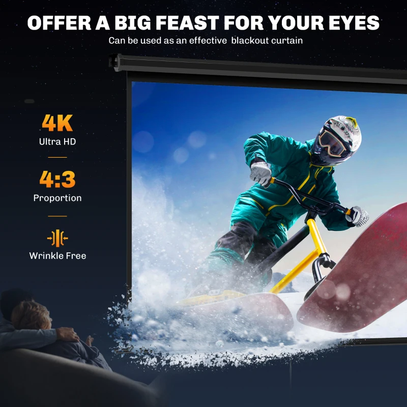 HOMCOM Telo per Proiettore 84" Formato 4:3, Angolo di 160° e Montaggio a Soffitto o Parete, Nero