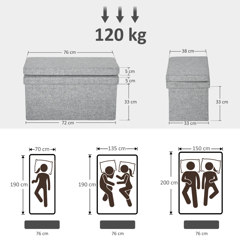 HOMCOM Aufbewahrungsbank klappbar mit Rückenlehne und 77 L Stauraum, Stoffbezug, 76x50x73 cm, Grau