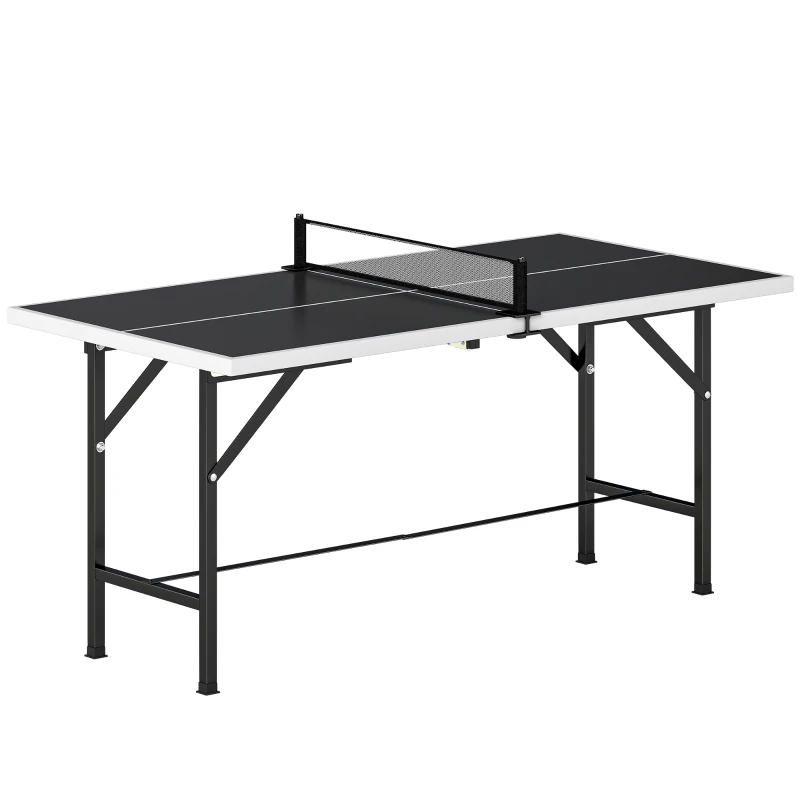 SPORTNOW Mini Mesa de Ping Pong Dobrável 152x76 cm para Exterior com Rede 2 Raquetes e 3 Bolas Fácil de Transportar Preto