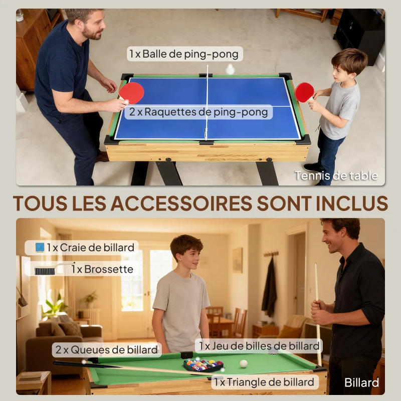 SPORTNOW Table multijeux 13 en 1 pliable, table de jeu baby-foot, billard, pour enfants et adultes 120 x 106 x 82 cm noyer clair