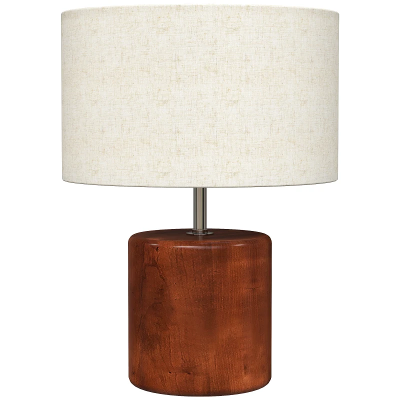 HOMCOM Candeeiro de Mesa Rústico com Base de Madeira Ecrã de Linho Interruptor Basculante E27 40W Ø20x27 cm Madeira e Bege